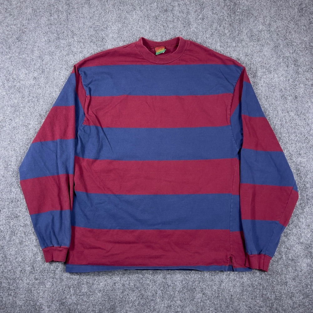 Vintage Oakton Limited Striped Long Sleeve Shirt Mens L Tall Burgundy Blue
